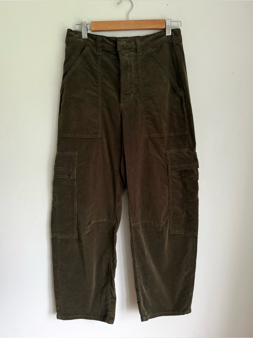 Citizens of Humanity Dark Green Marcelle Corduroy Wide-leg Cargo Pants - Picture 3 of 7